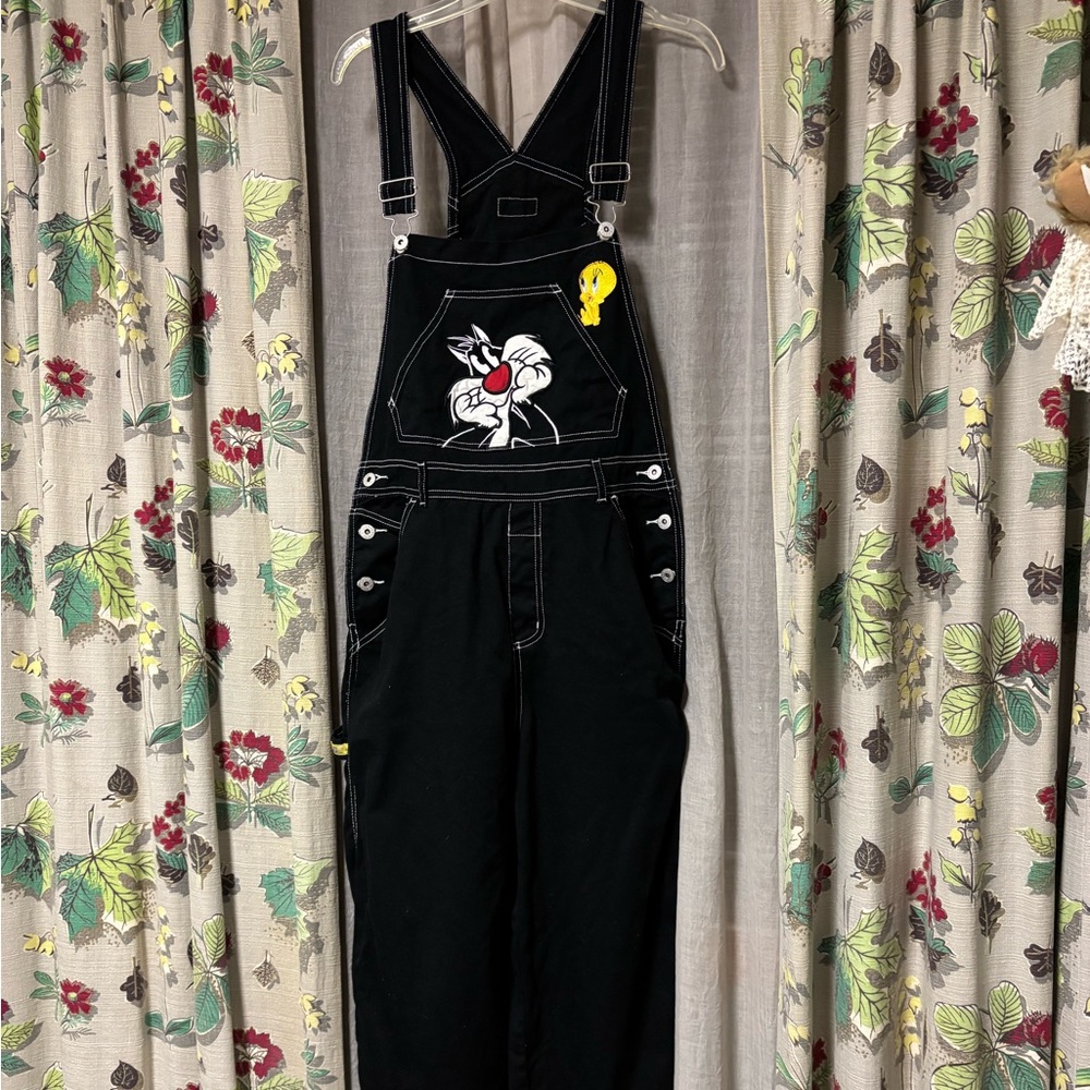 Looney Tunes - Black Denim Coveralls - Tweety and Sylvester - Size Medium
